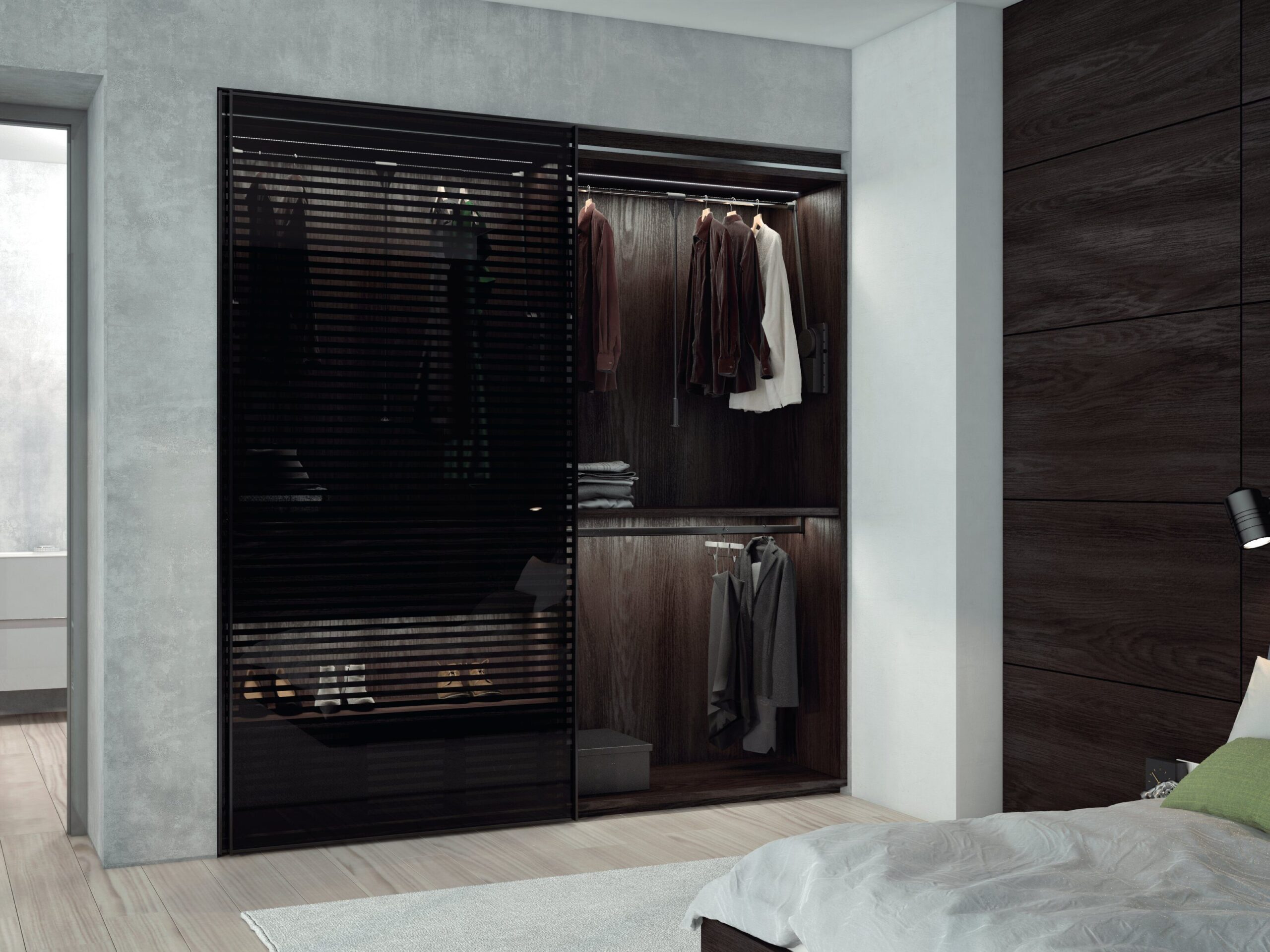 Armario con puertas de cristal que permite una visión clara del contenido. Perfecto para organizar tu ropa y accesorios, añadiendo un toque elegante a cualquier habitación. Ideal para espacios interiores como el baño.